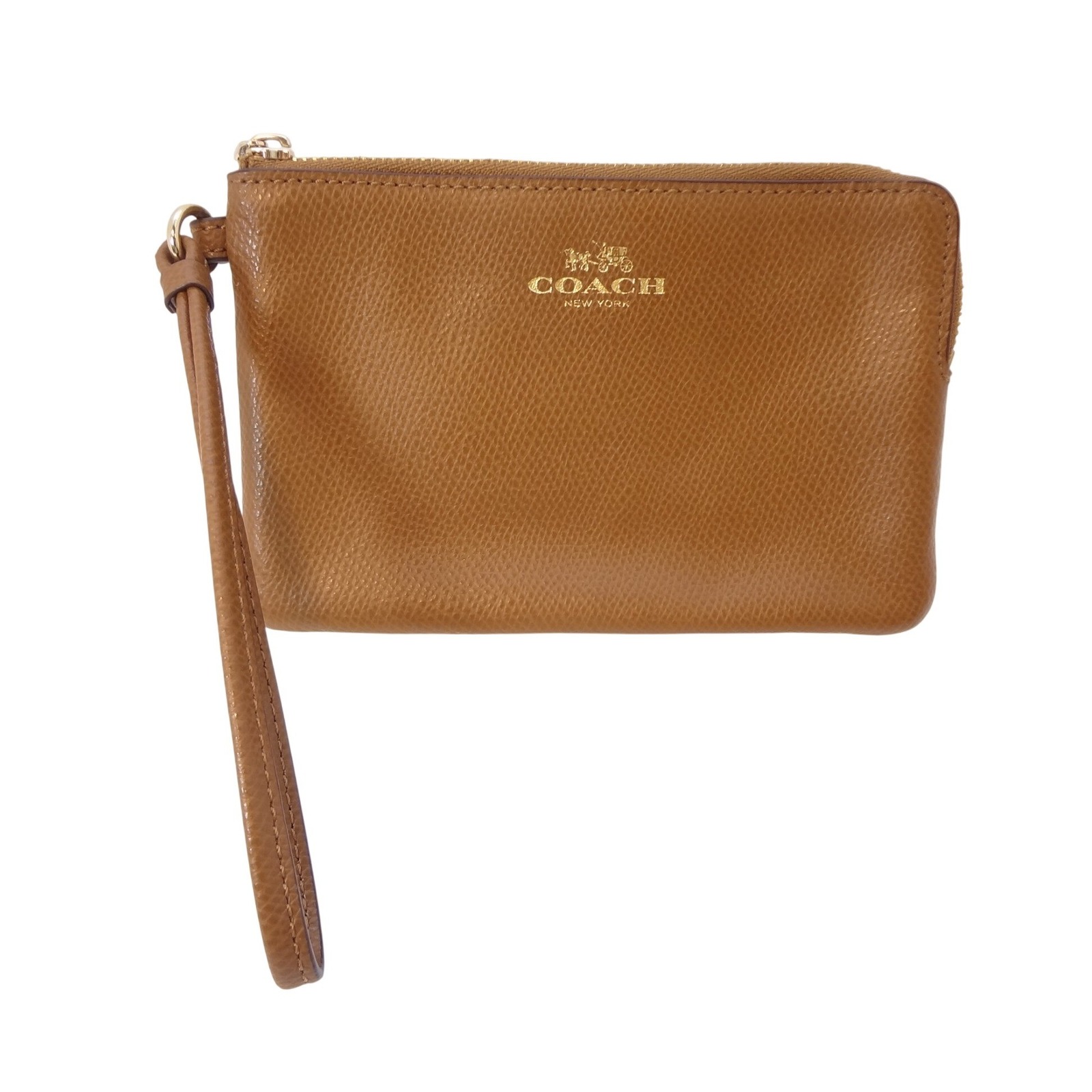 Coach Wristlet Women Saddle Brown Excellent Pebble Leather Zip Pouch